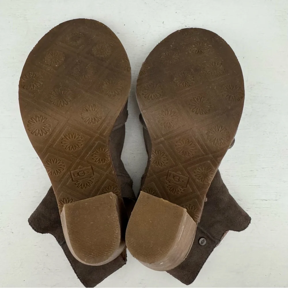 Ugg Valencia Brown Suede Peep Toe Bootie Sandal Size 7